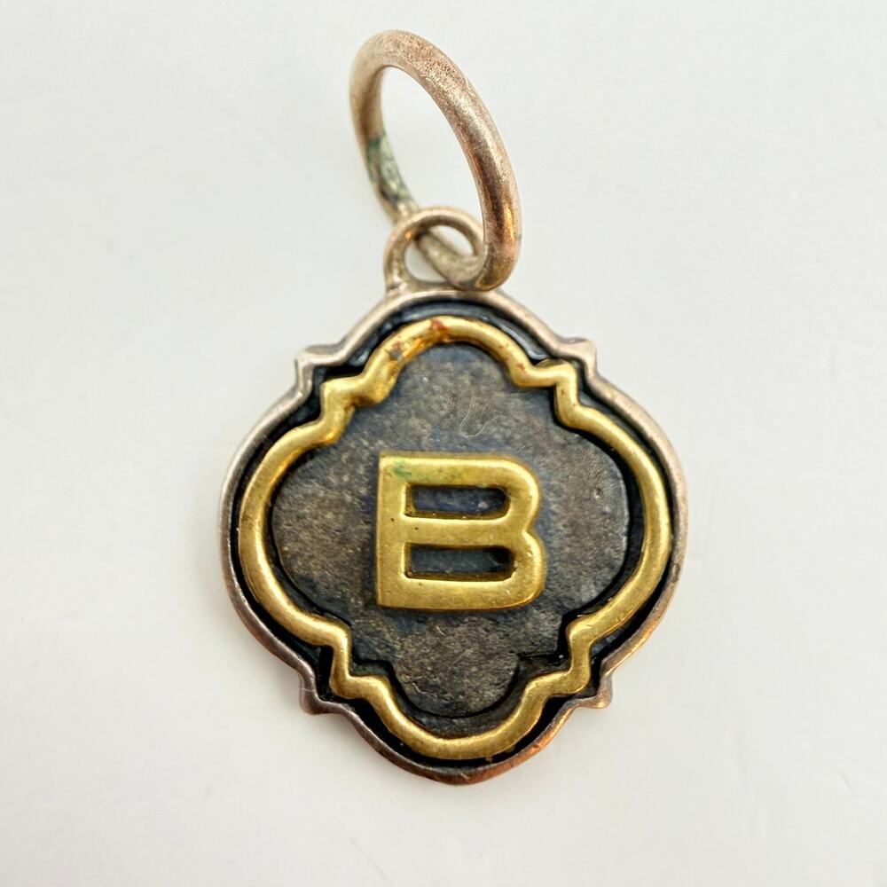 Waxing Poetic Initial B Charm Quatrefoil Sterling Silver Brass Insignia Pendant